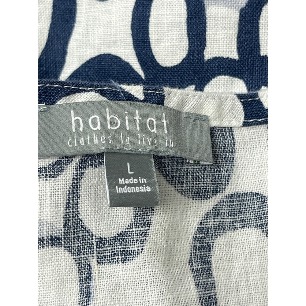 HABITAT Linen Cotton Tank Top Sz L Blue White Print Lagenlook Coastal - Picture 4 of 13